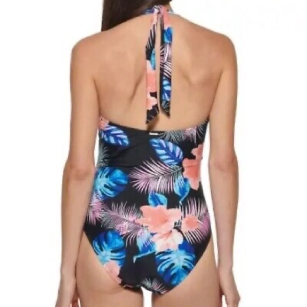 DKNY Tropical‎ Floral One Piece Swimsuit in Black/Pink Sizes XL NWOT - Picture 5 of 15